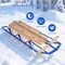 Wooden Snow Sled 54 Inch with Metal Runners and Steering Handle